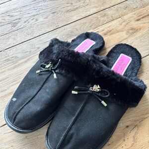 Kate Spade Black Faux Fur Slippers Well Worn well loved used as is odor